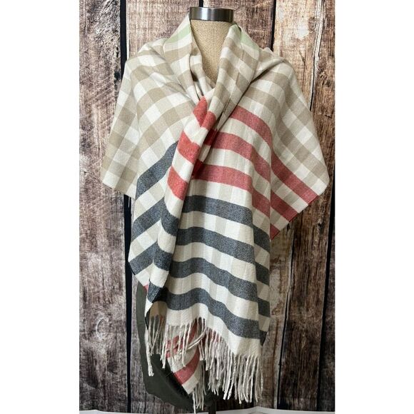 Barbour Accessories - Barbour Ivory Multicolor Stripe Long Scarf Lambswool 24”x72”